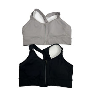 Athleta Sports Bra Zip Front Racerback‎ Set of 2 Black Gray Size Medium